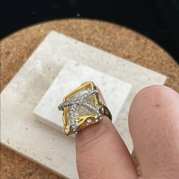 Alexis Bittar Gold and Silver Statement Ring with Crystal Accent - Picture 5 of 6